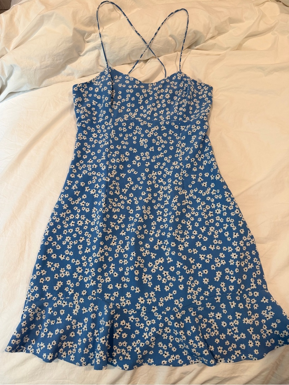 Zara Blue Floral Dress with White Daisies
